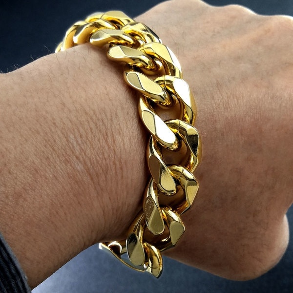 

YELLOW GOLD FILLED Noble MEN'S BRACELET HOT 19 20 21 22 23 24cm CHAIN JEWELRY b163