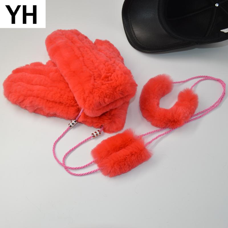 

New Winter Women Real Rex Fur Gloves Knitted Real Rex Fur Mittens Hot Sale Lady Warm Soft Gloves
