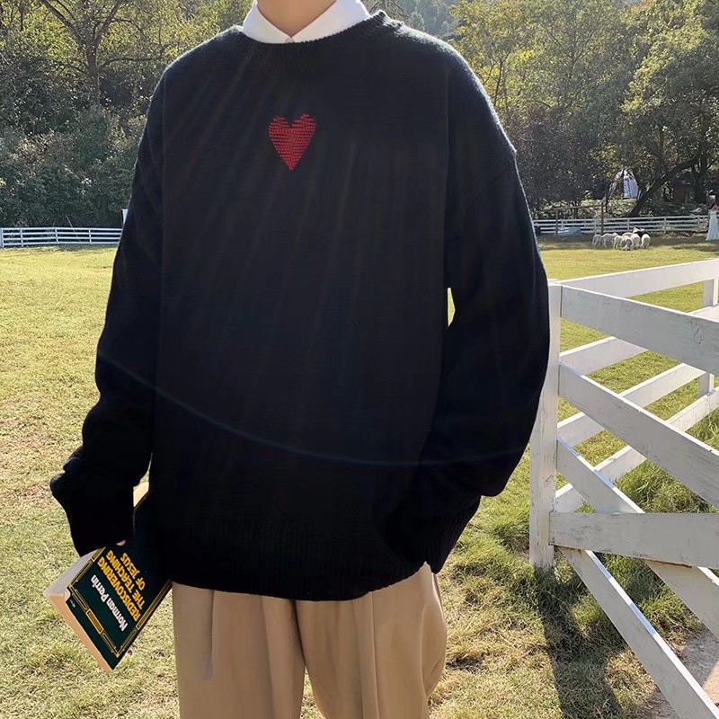 

Men O-neck Cotton Pullover Autumn Winter Spacious Print Comfortable Long Sleeve Clothes Knitted Casual Male Sweater Pull Homme, Black