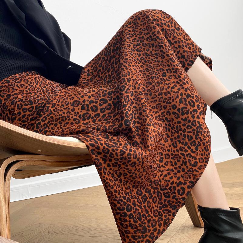 

Leopard Print Casual Fashion Long Skirts Women Zipper High Waist A-line Skirts Autumn 2020 Elegant Female Chiffon Skirt New, Orange