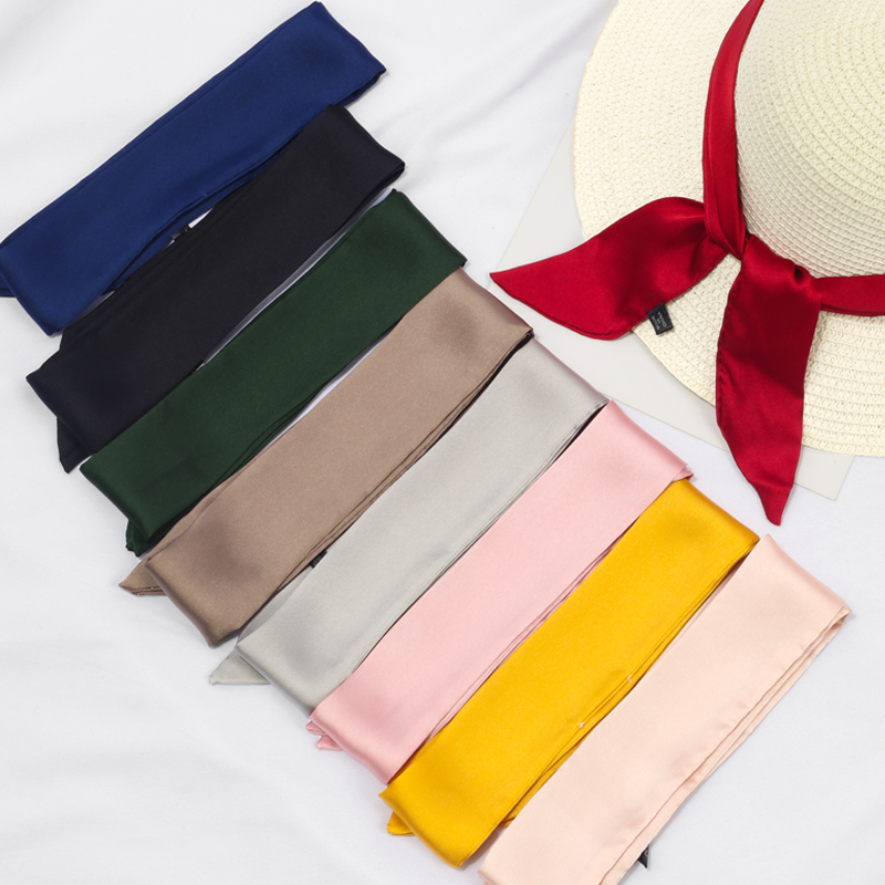

Scarves 5X90CM 9Colors Pure Handbag Ribbon Summer Travel Hat Decoration Korean-Style Small Narrow Neckerchief For Women Hair Scarfs