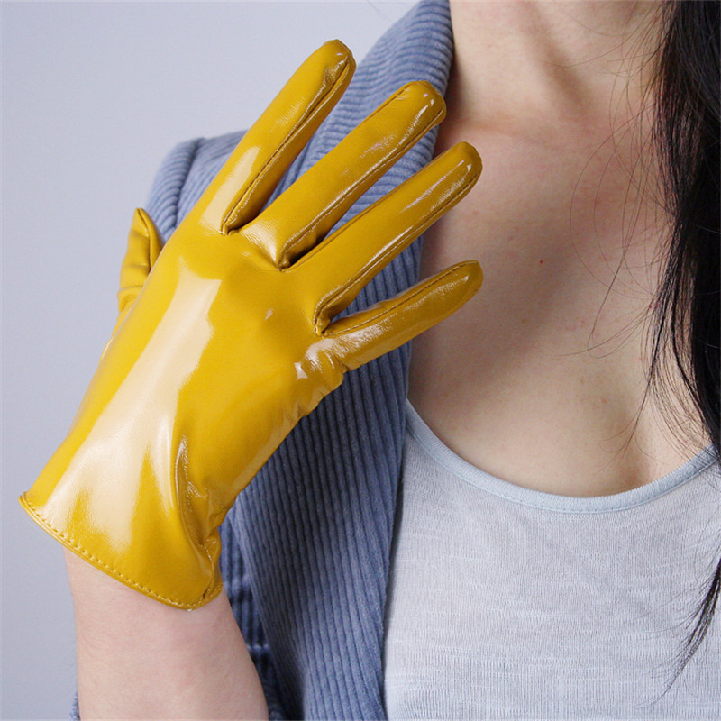 

21cm Patent Leather Gloves Short Section Emulation Leather PU Mirror Beige Nude Bright Yellow Ginger Yellow Egg Yolk PU124