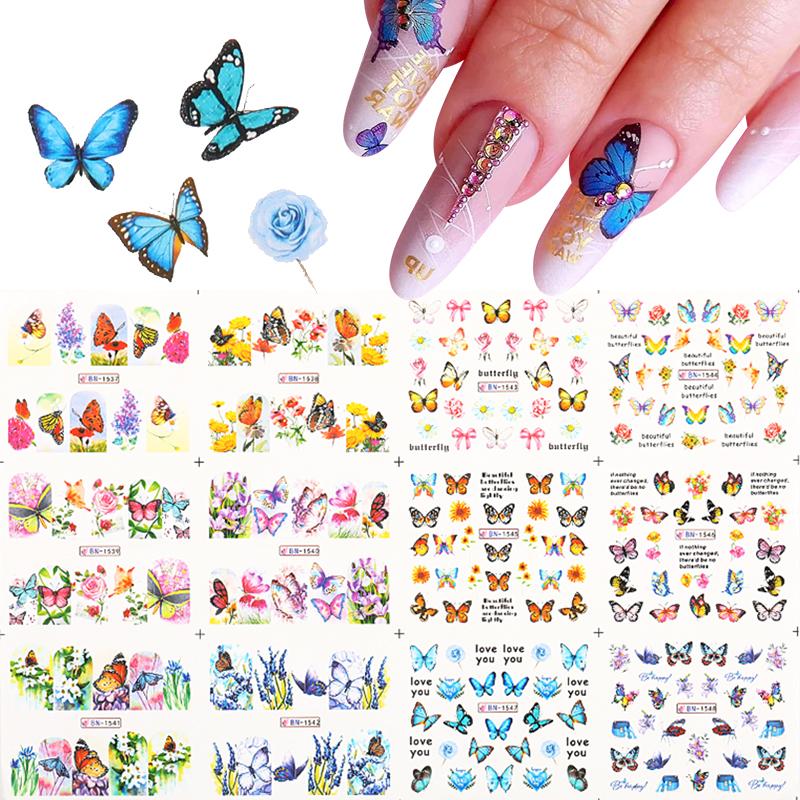 

LEMOOC 12 Types idea nail Stickers Set Water Transfer Decals Slider Wraps All for Manicures Nail Art Decoration, 12 designs 1