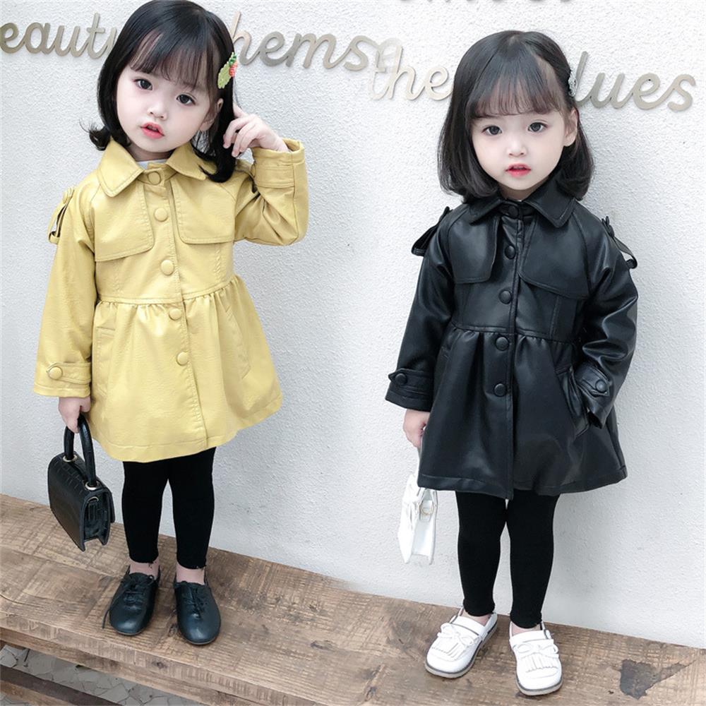

2020 small and medium-sized children's autumn and winter new long leather jackets children's exquisite small leather jackets for, Yellow