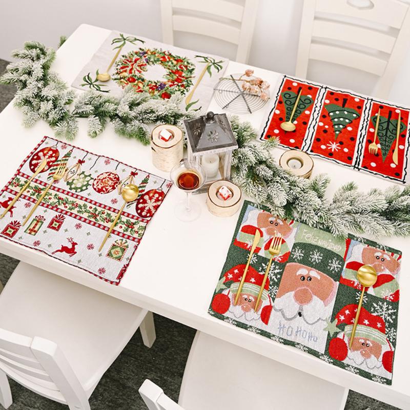 

Christmas Ornaments Table Mat Waterproof Oil-proof Non-slip High Temperature Heat Insulation Knitted Cloth Table Mats for Dinner