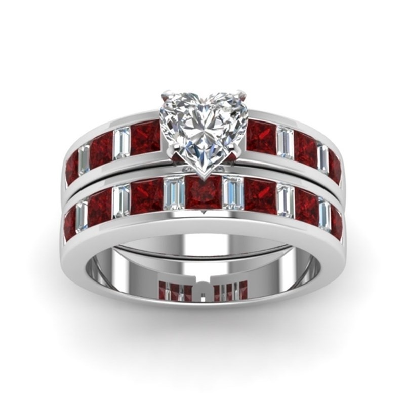 

Carofeez Fashion Red Crystal Zircon Ring Set For Women Jewelry Accessories Bridal Engagement Wedding Band Luxury Heart Rings