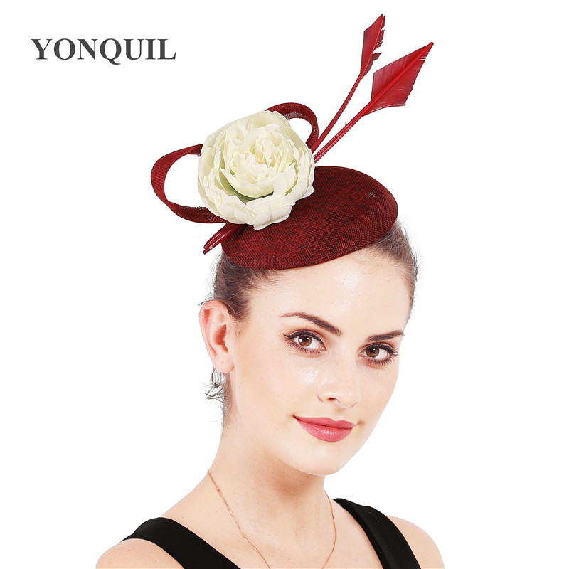 

Beige Flower Fascinator Hats Vintage Race Wedding Headpiece gray Fedora Cocktail Party Church Hats Hair Clips Accessories