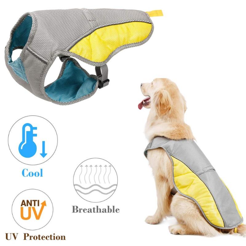 

Summer Dog Cooling Vest Breathable Mesh Washable Cooler Harness Jacket For Dogs Outdoor Walking Pets Heatstroke Coat Clothes, Gray yellow