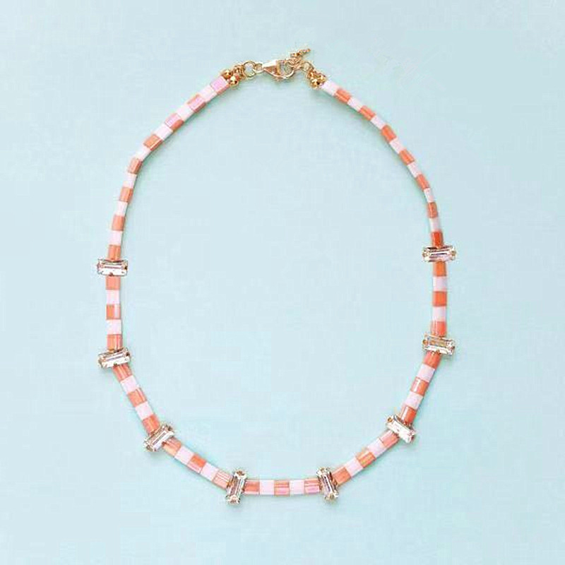 

New Japanese Glass Beads Women Necklace Square Color Acrylic Drill Bohemia Short Necklace Charm Statement Jewelry 2020 Vintage