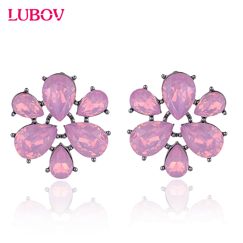 

Six Flower Petals Acrylic Crystal Stone Fashion Stud Earrings Metal Piercing Earrings Women Jewelry for Christmas