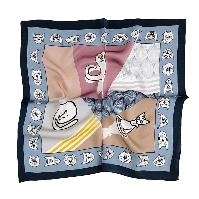 

2020 New Women Silk Scarf Square Foulard Lady's Neck Cartoon painting Scarves Design Head Kerchief Fashion Girl Hair Scarfs