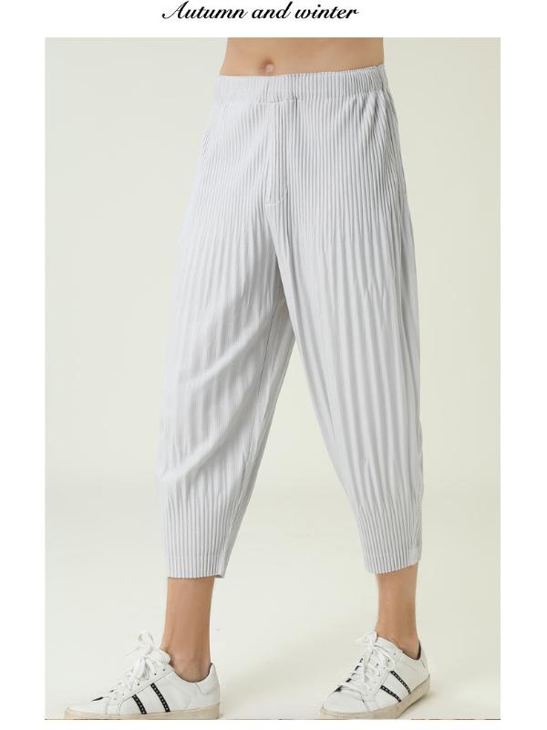 

HOT SELLING Miyake fold wen Style fashion solid men All-match small foot pants casual pants IN STOCK, Black