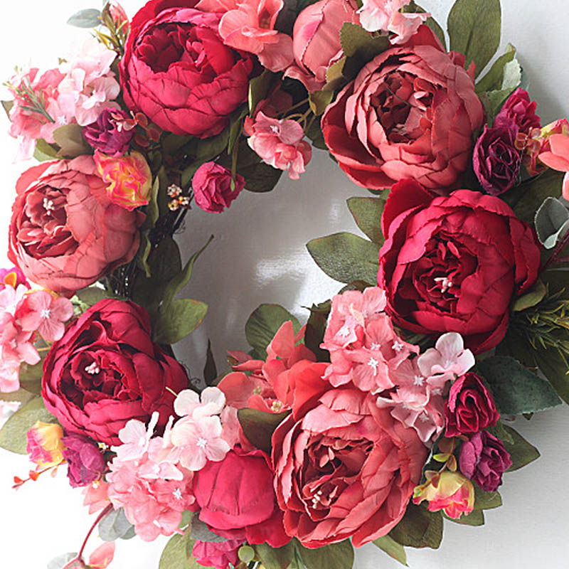 

Handmade Garland Artificial Peony Wreath Simulation Silk Cloth Fake Flowers Rattan Decoration Home Wedding Door Wall Decoration, As pic