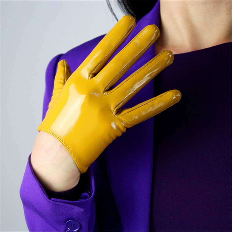 

16cm Patent Leather Short Gloves Emulation Leather Mirror Bright PU Bright Ginger Yellow Yellow PU120