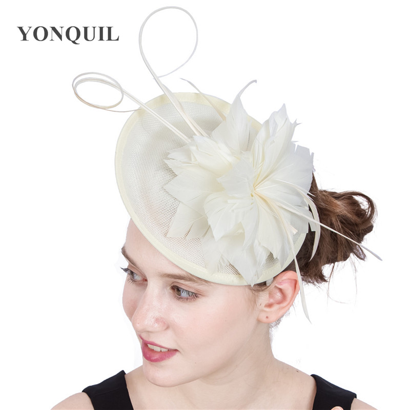 

New arrival 15 Colors Women wedding hair accessories feather flower pillbox hats on hair bands church occasion fascinator brand hats SYF211