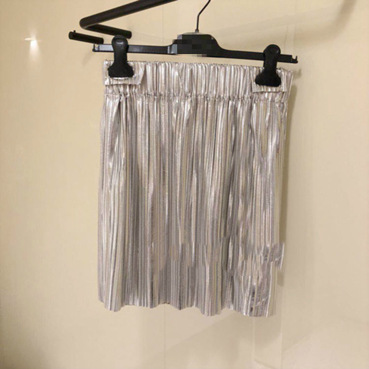 

Autumn / Winter Long Silver Metal Shiny Pleated Sequins Mini Girls midi Skirts