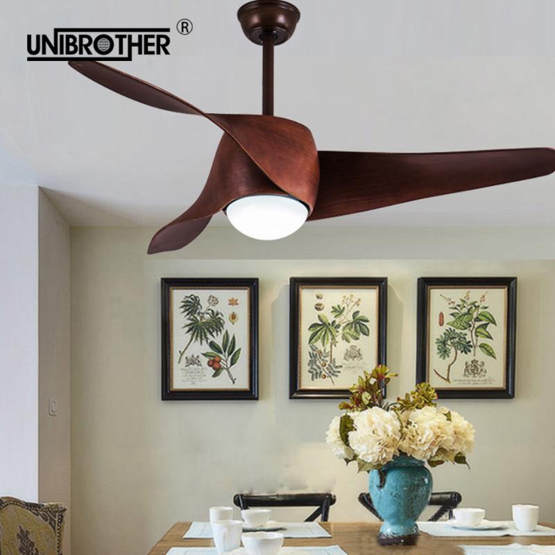 

220v 52 inch led Ceiling Fan with lamp 3 Blades American retro remote control fans creative Curved surface