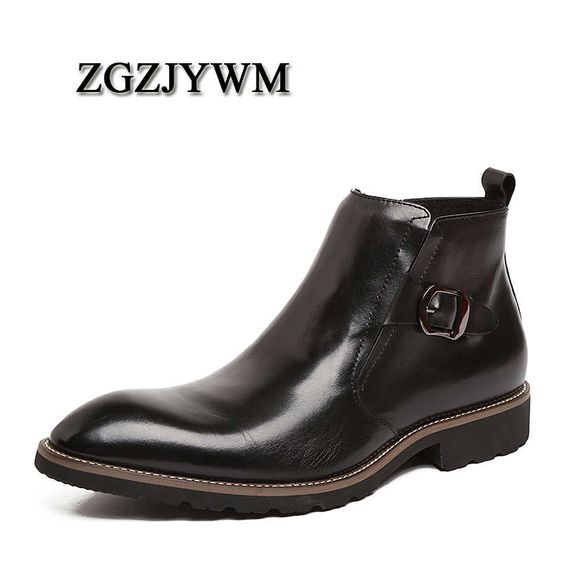

Men ZGZJYWM Winter Ankle Waterproof Rubber Casual Leather Plush Hiking High Motorcycle Snow Waterproof Men Boots, Black