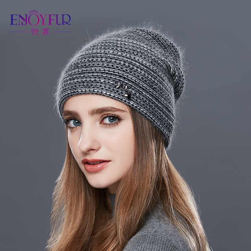 

ENJOYFUR Knitted Wool Hat For Winter Double Layer Thick Warm Soft Women's Hat Casual Beanies Female Caps For Women, 27