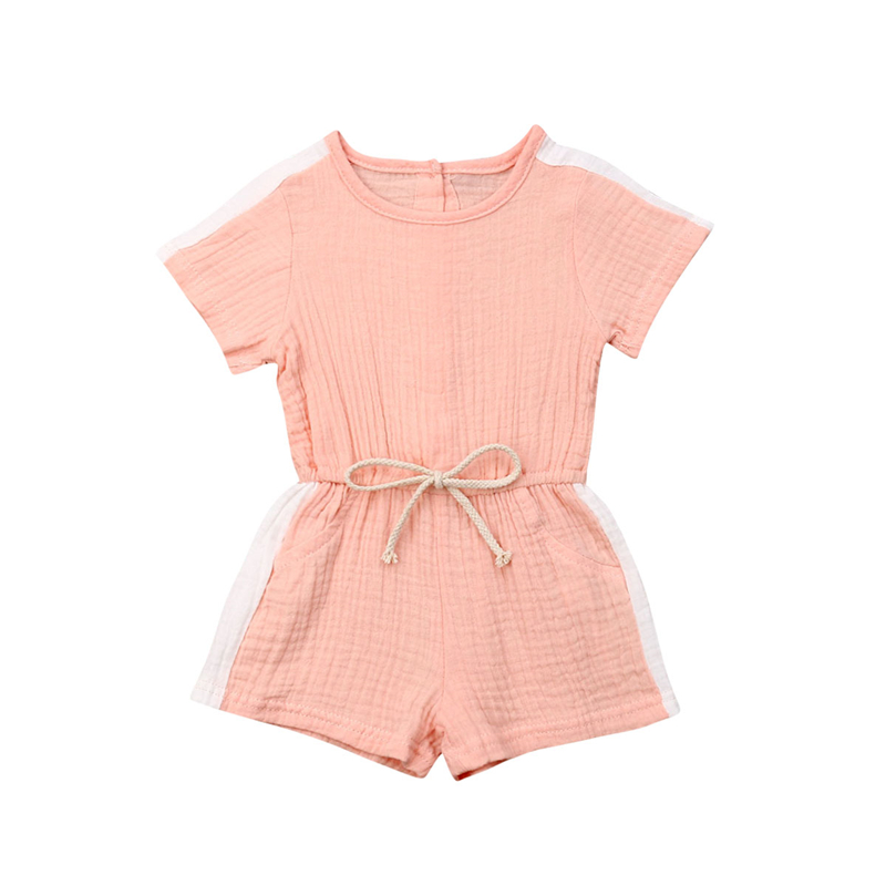 

Summer Toddler Kids Baby Girl Casual Candy Color Drawstring Sport Romper Jumpsuit Playsuit Short Pants Clothes 1-4years old, Blue