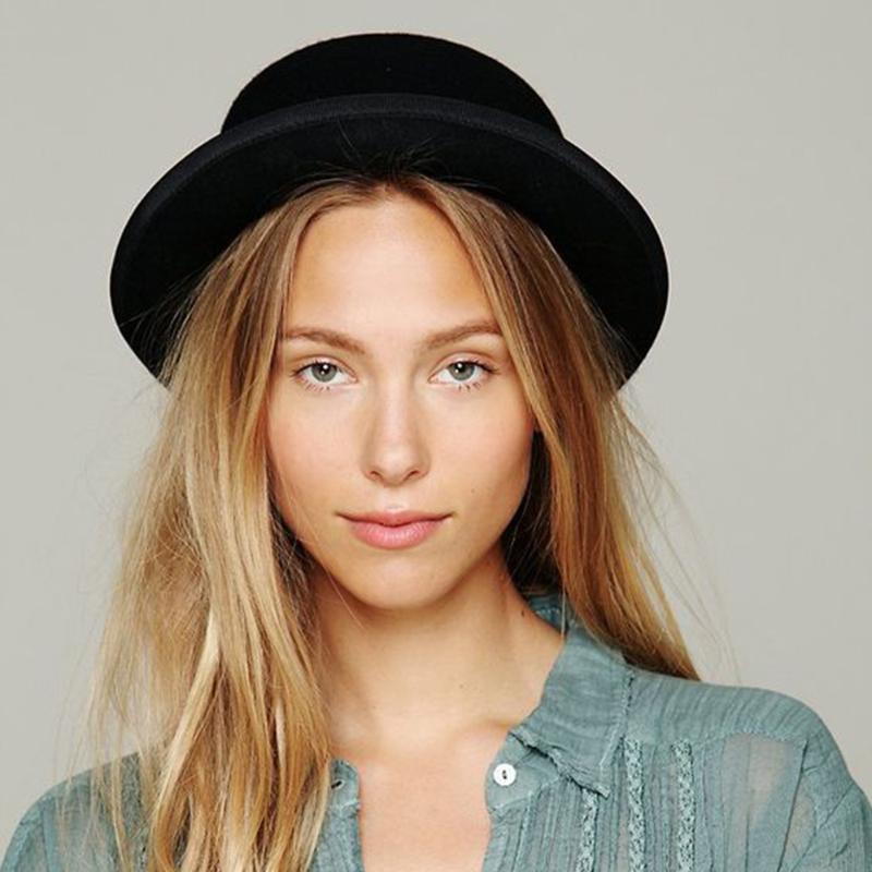 

Brand New Wool Boater Flat Top Hat For Women's Felt Wide Brim Fedora Hat Laday Prok Pie Chapeu de Feltro Bowler Gambler Top, Black