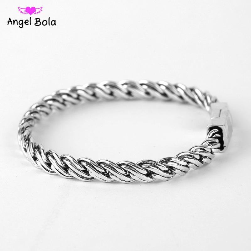 

Womens Bracelet Biker Wristband Vintage Curved Edging Curb Chain Ancient Silver color Buddha Bangle Jewelry Free Shipping