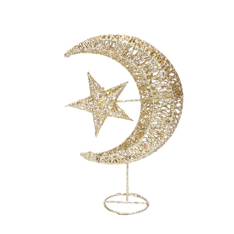 

Wrought Iron Christmas Tree Topper Glittering Star and Moon Treetop Home Decor Party Supplies (Golden 20cm