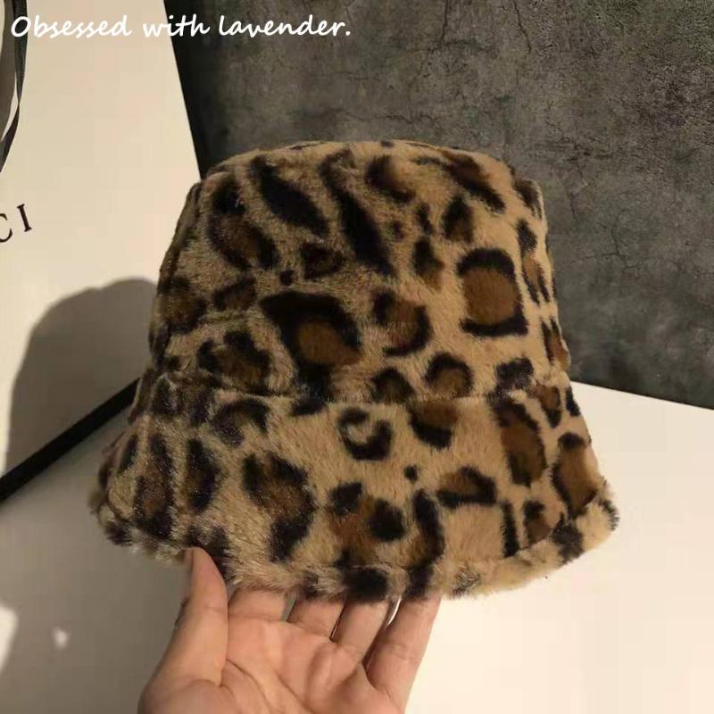 

Obsessed with lavender.High-quality Hat Women Leopard Fisherman Hat Basin Barrel Mao Chimney Fall/Winter Plush, 56-58cm