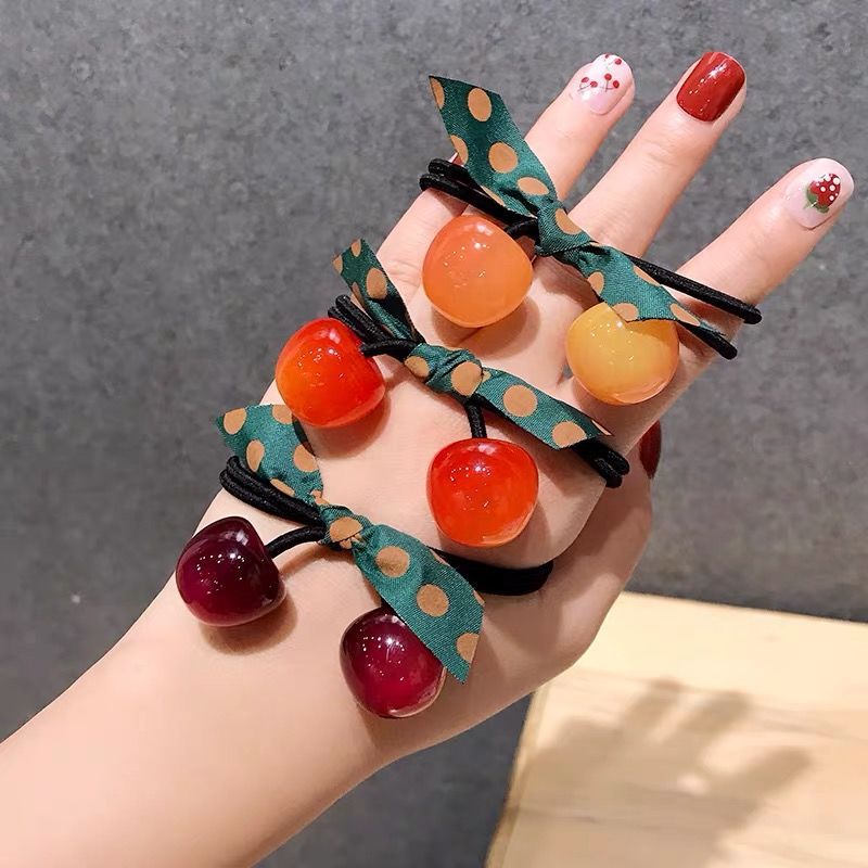 

Cherry Korean Version Bound Hair Rubber Band Head Rope Girl Horsetail Meatball Hair Ring Rope Network Celebrity Headband