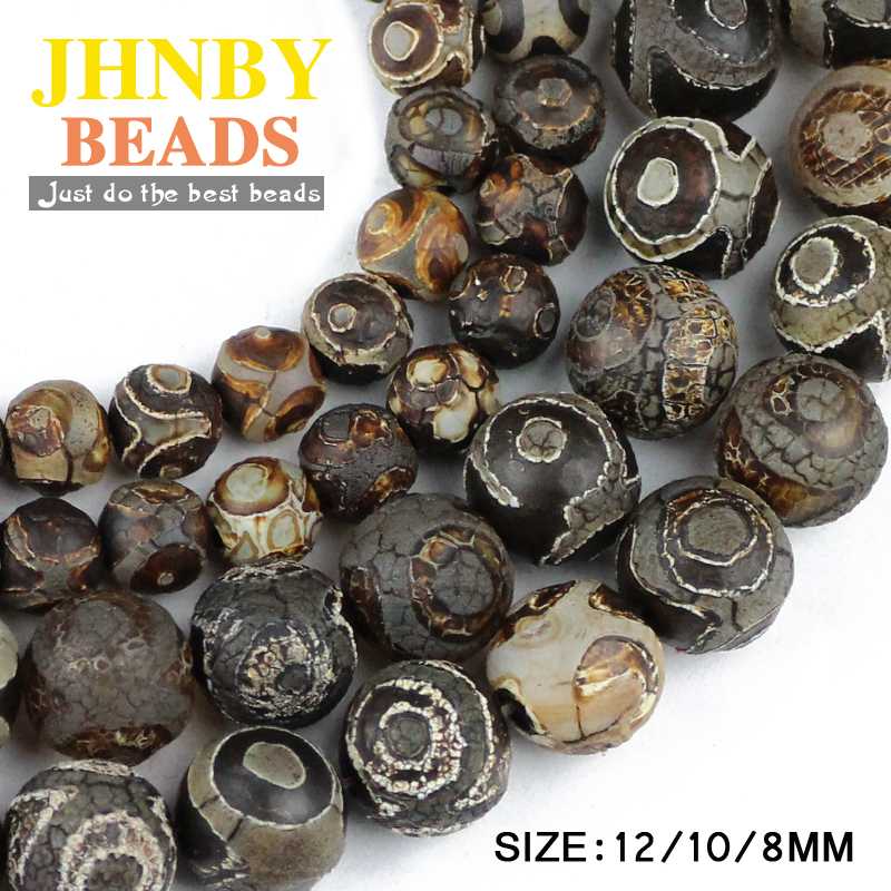 

JHNBY China Tibetan Dzi Eyes beads Natural brown Stone Religion 8/10/12MM Round Loose beads for jewelry making bracelet DIY