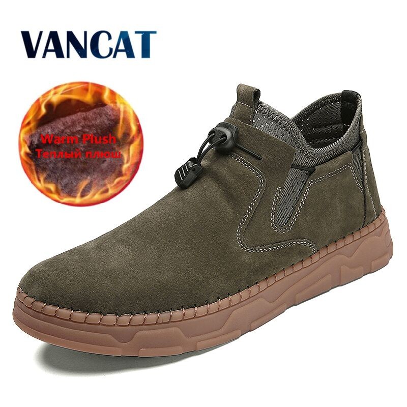 

Fashion Men Boots High Quality Split Leather Ankle Snow Boots Shoes Warm Fur Plush Lace-Up Winter Shoes Motorcycle Size 48, No plush khaki