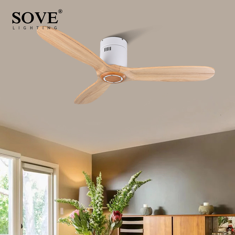 

SOVE Black Vintage Wood Ceiling Fan Wooden Ceiling Fans With Lights Decorative Home Fan Lamp Retro Remote Control