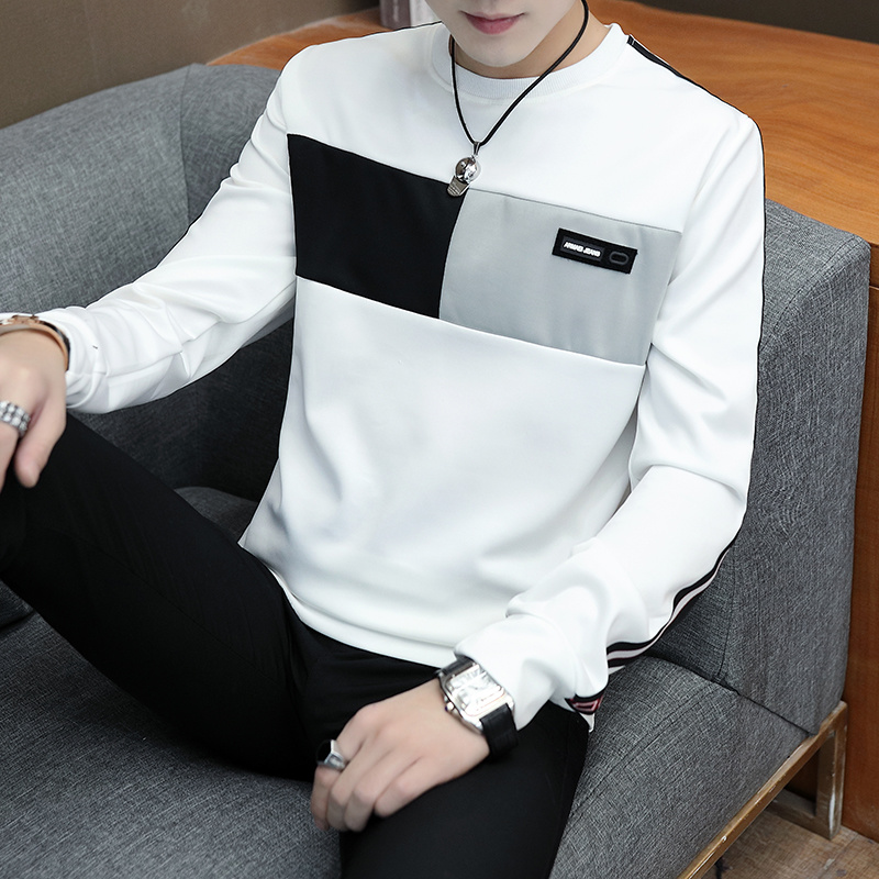 

Men's long-sleeved autumn clothing men's round collar trend Korean edition, White