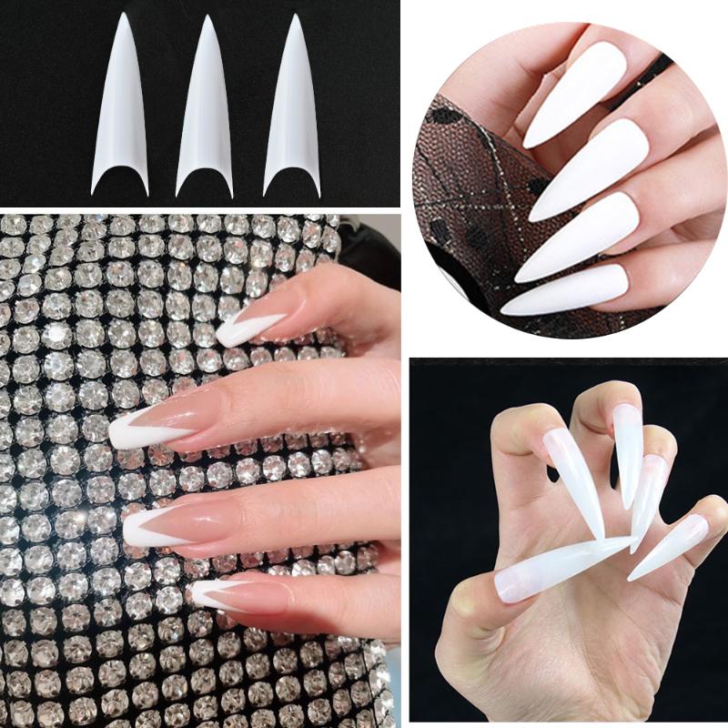 

500pcs/box False Nail Tips with 10 sizes Nail Tips Stiletto French Acrylic False Nails ABS Artificial Art, Natural