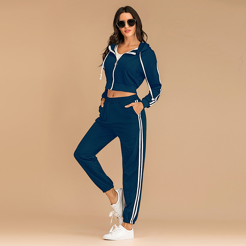 

ALALY Long sleeve Casual sportswear pants Fashion two-piece outfits female plus size Women Clothing Matching sets for women, Blue