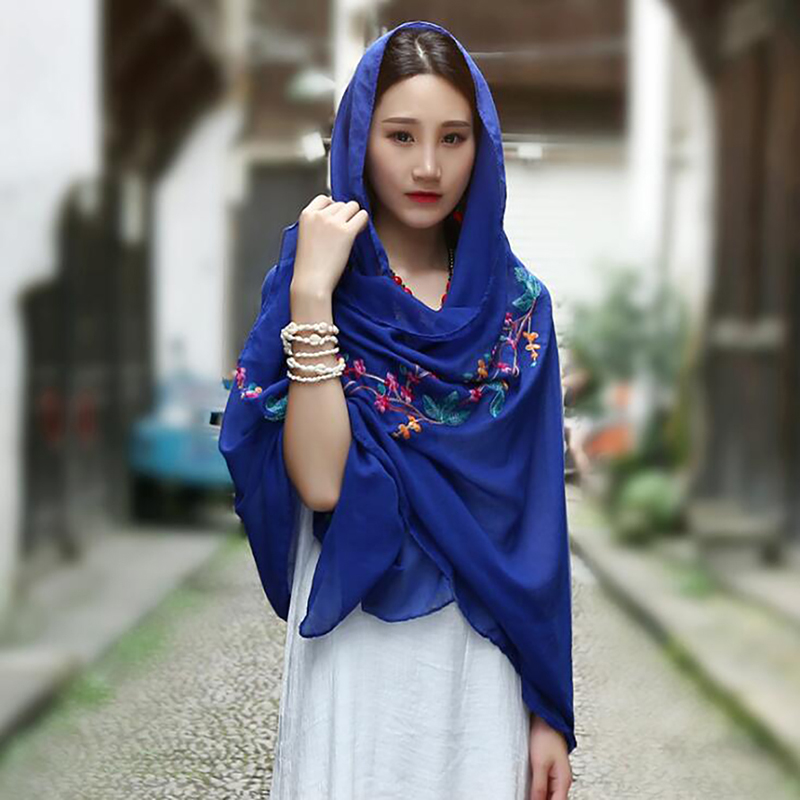 

Fashion Embroidered Viscose Scarf Women Plain Cotton Scarves Shawl Flower Embroidery Muslim Hijab 2020