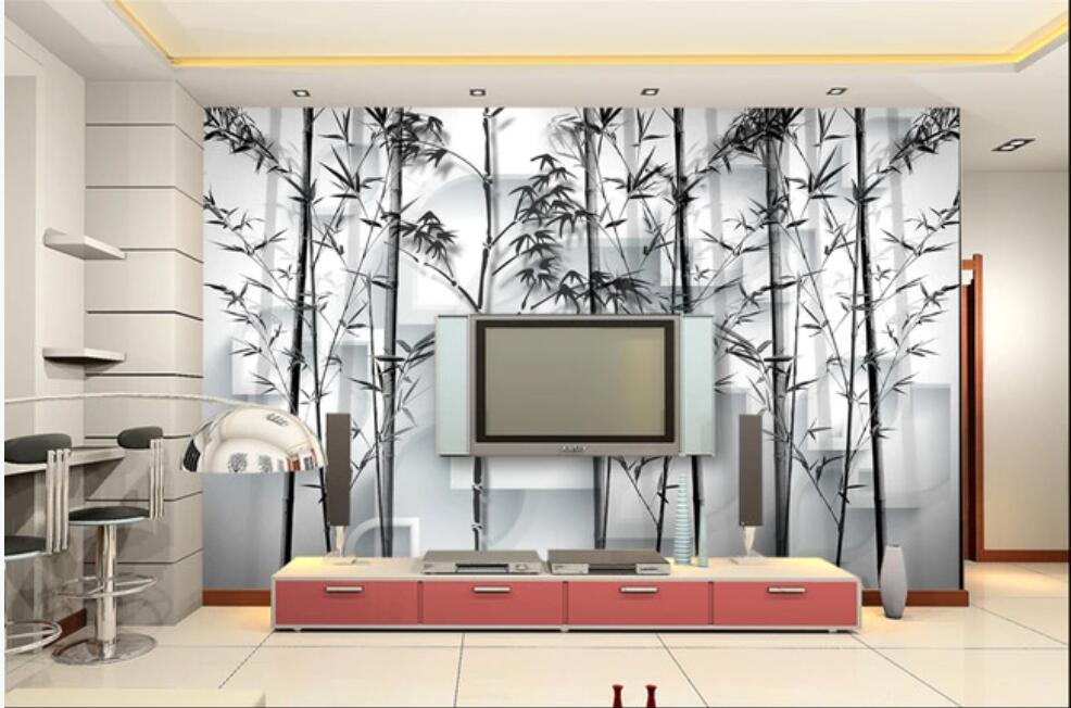 

3d photo wallpaper custom mural on the wall Ink painting bamboo pole home decor photo wallpaper for walls 3 d in the living room, Non-woven wallpaper