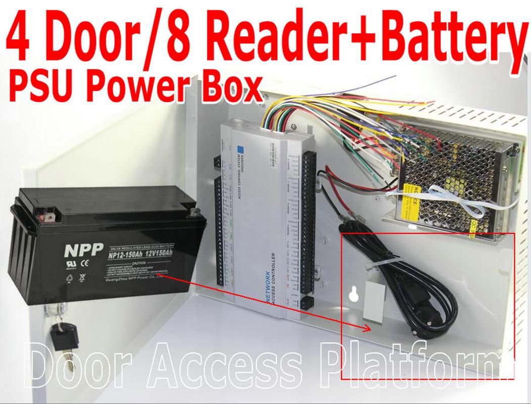 

4 Door/8 Reader's Access Controller Panel PCB+/- Li-Battery Whole PSU Power supply Box+All-in-one Metal case power box Four Door