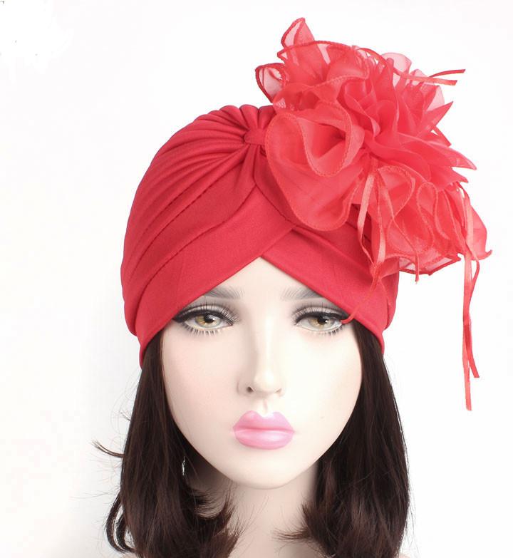 

Lady Big Flower Lace Turban Cap Elegant Retro Hat Costume Party Hat