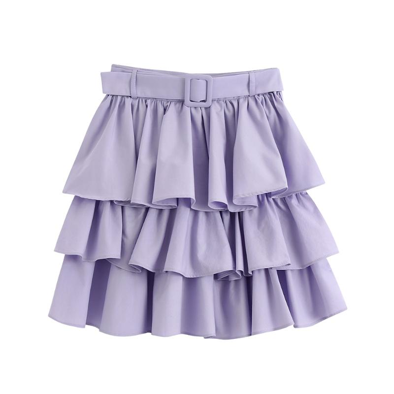 

2020 summer women's new retro high waist wild was thin with belt laminated decorative mini skirt cake skirt, Purple