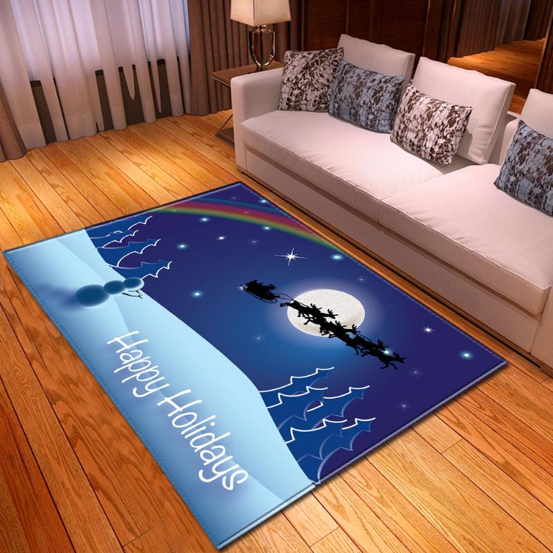 

Merry Christmas Carpets Area Rugs Parlor Xmas Snowman Santa Mat Dining Room Bedroom Living Room Blue Carpet Home Decorative, No-7