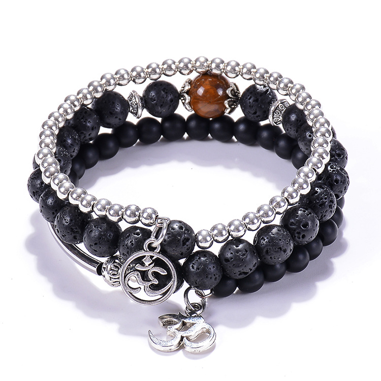 

SEVENSTONE Reiki Natural Stone Fashion Lava Rock Three-layer Winding Handmade Yoga Chakra Bracelets for Women Gift for Lover