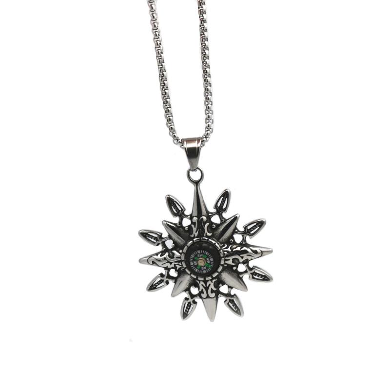 

Baoliren Retro Design Punk Stainless Steel Movable Compass Men Sun Pendant Necklace