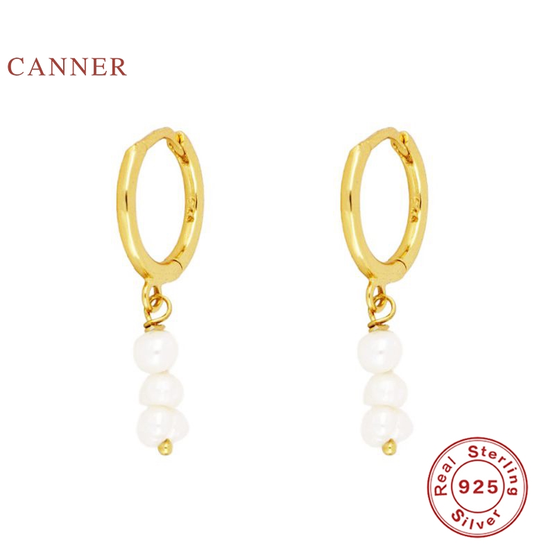 

CANNER Pearl Earrings Hoops 925 Sterling Silver Earrings For Women Silver Jewelry Earring Pendientes Aretes De Mujer