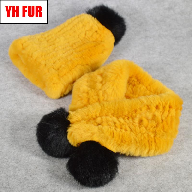 

Children 2 Pieces Sets Real Rex Fur Scarf Hat Rex Fur Kit Neckerchief Cap Child Genuine Beanies Scarves