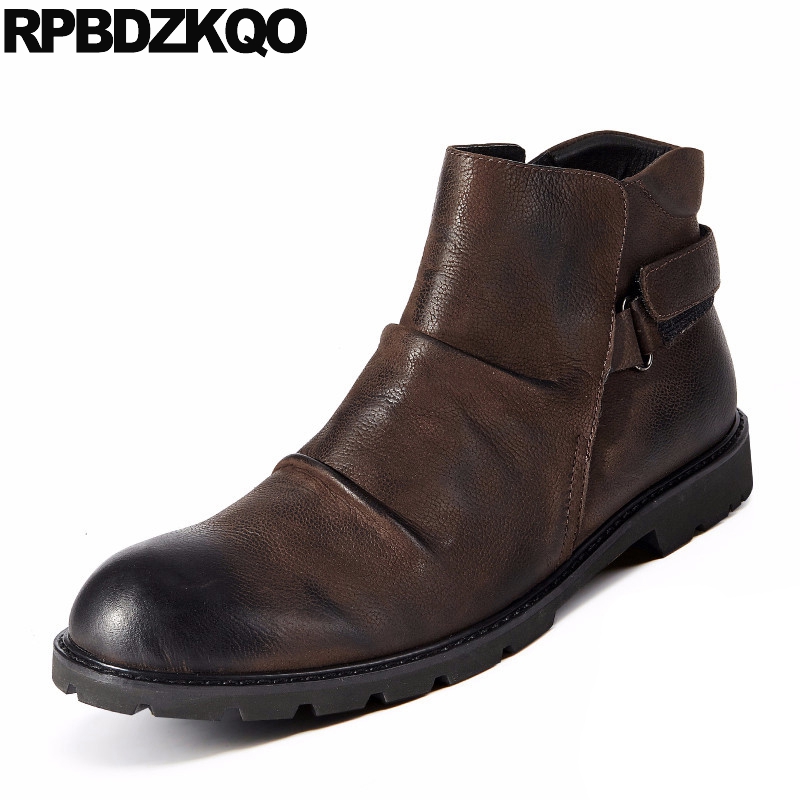 

Fur Booties Vintage 2020 Round Toe Genuine Leather Full Grain Boots Brown Winter Short Autumn Shoes Ankle Male Comfortable, Black