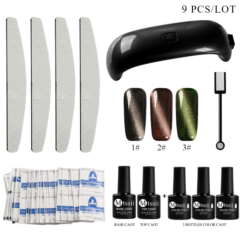 

Mtssii 9 Pcs/lot Wide Line Cat Eyes UV Gel Polish Soak Off Magnetic Nail Art Semi Permanent Led UV Gel Sets Black Base Needed, Zh01086