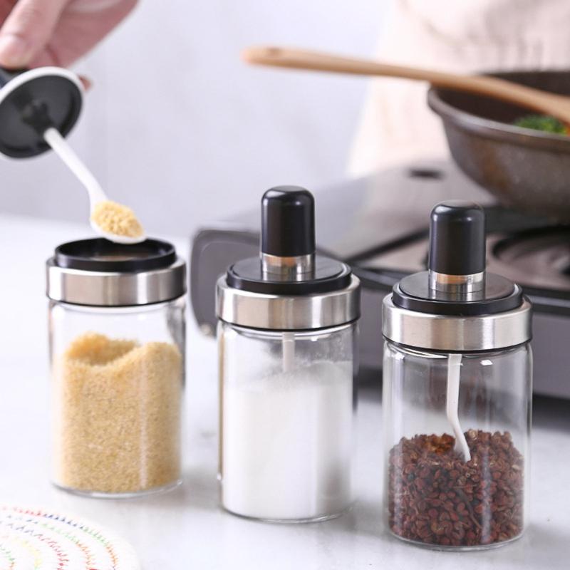 

1PC Condiment Pot Seasoning Bottle Glass Kitchen Supplies Spice Rack Salt And Pepper Shakers Jar Container #N