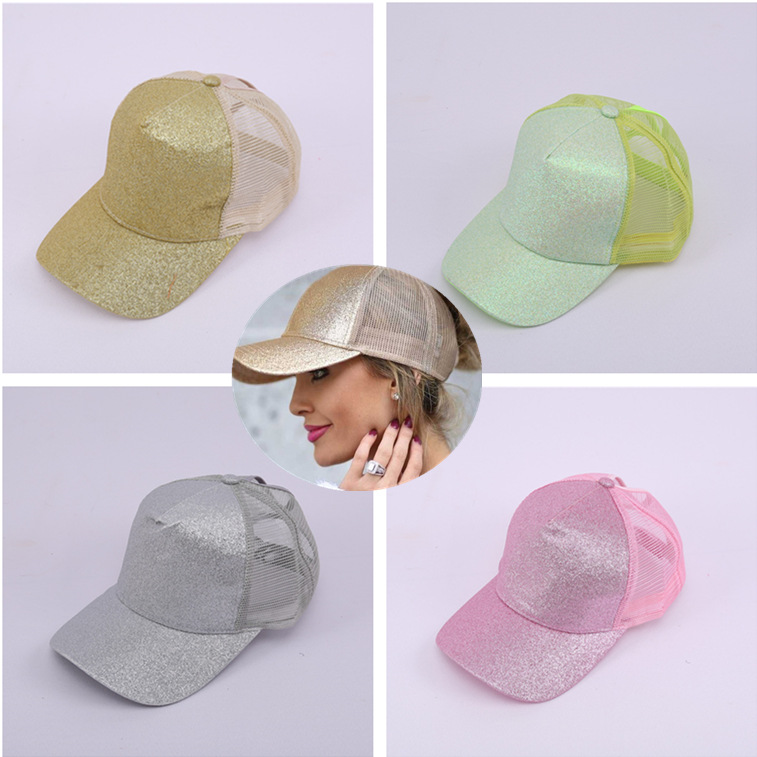 

Summer Creative New Fluorescent Gold Sequined Baseball Cap Back Opening Breathable Net Cap Sun Protection Cricket-Cap Hat, White