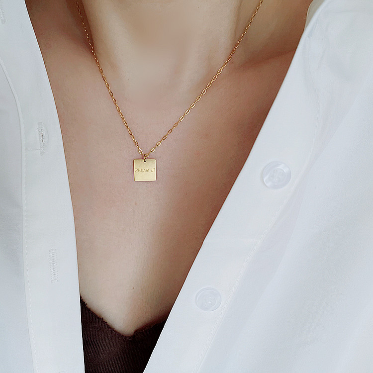 

Timeless Wonder Titanium Dream It Square Tag Chains Necklace Women Jewelry Stainless Steel Punk Gothic Designer Top Initial 6351